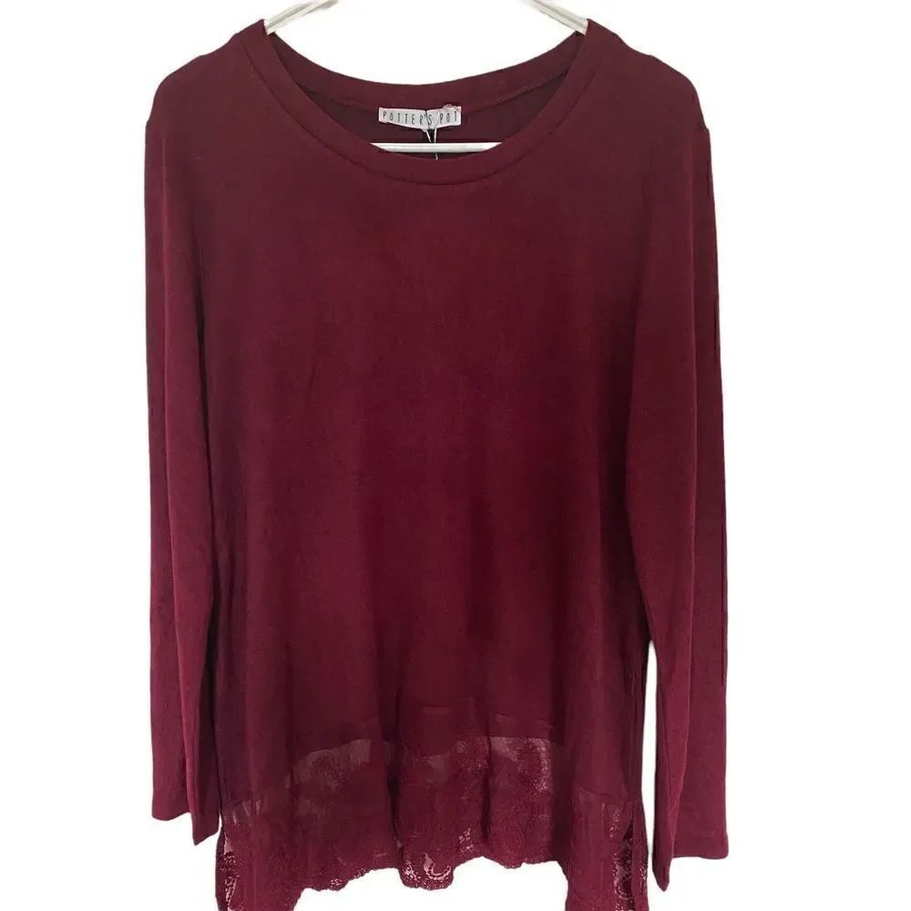 Potters Pot NEW size Large red tunic top lace long sleeve